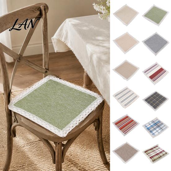 Durable Kitchen Chair Pad Cotton Linen with Ties, Square Summer Seat Lace Breathable Office Mat Trim, 15.75" x Washable for Dining Solid Wood