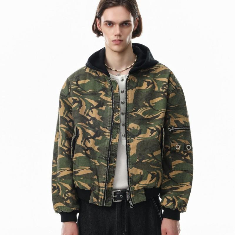 Winter Camo Puffer Jacket Mens Loose Fit Streetwear Hooded Zip Up Coat
