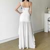 Women's White Ruffled High Low Maxi Dress Sexy V-Neck Spaghetti Strap Backless Bodycon Party Dress