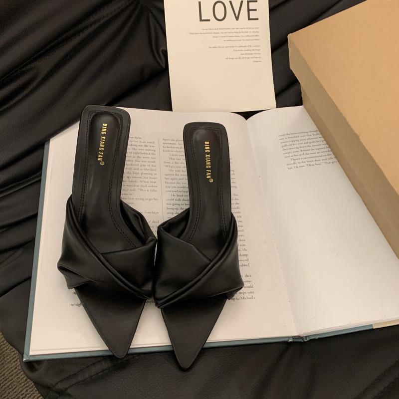 Модные Hlieny Уютные Белые Кожаные Остроносые Дизайнерские Низкие Тонкие Каблуки Мюли Тапочки для Женщин Обувь Туфли Женские Слингбэки Сандалии Слайды