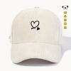 Embroidered Heart Baseball Cap Women Men Adjustable Hat With Foldable Brim In Beige Black Burgundy White