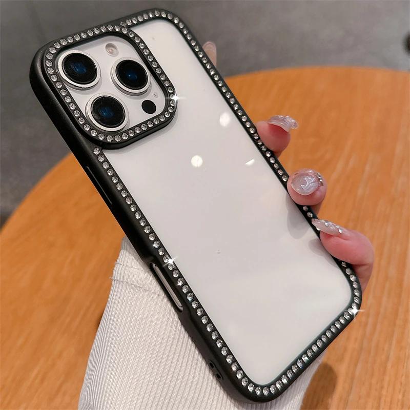 Прозрачный сверкающий бриллиантовый свежий чехол для телефона для iPhone 16 15 14 13 12 11 Pro Max Девочки Прозрачный ударопрочный мягкий чехол Подарок