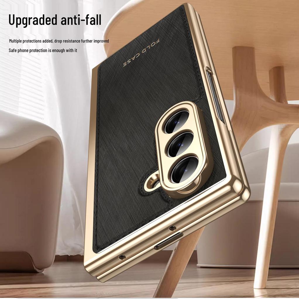 Текстура золотой нити Складной кожаный чехол с гальваническим покрытием для Samsung Z Fold7