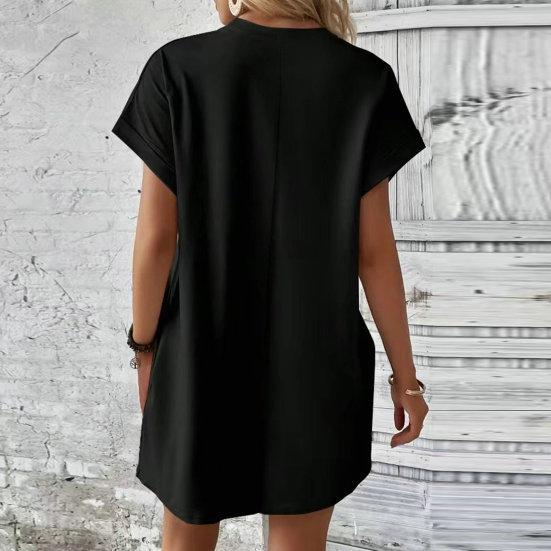 Женское летнее платье, однотонное, с круглым вырезом, с короткими рукавами, свободные боковые карманы, повседневное, дышащее, мягкое, повседневное, для офиса, свиданий, мини-платье