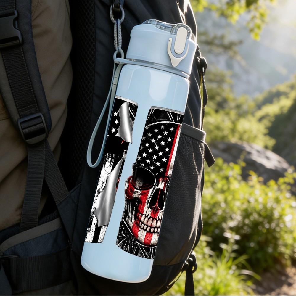 1PC American Flag Gun Patriotic Pattern Print 750ml Color Plastic Sports Water Bottle Leakproof Flip Straw Lid Suitable for Sports Office Home Use