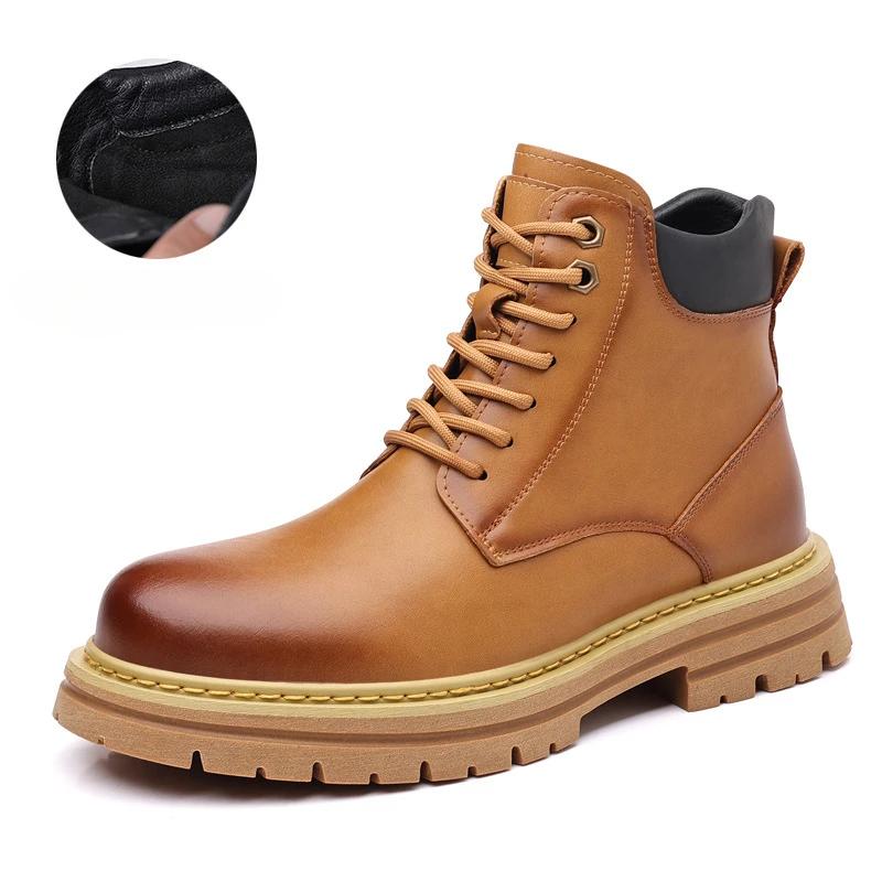 FashionRetro Leather Non-slip Platform Boots for Men Designer Soft-soled Autumn Winter Men's Shoes Fashion  Casual Male Work Boots