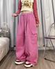 Retro High-Waisted Wide Leg Cargo Pants for Women - Street Dance Hip Hop Trousers, Straight Leg, Floor-Length