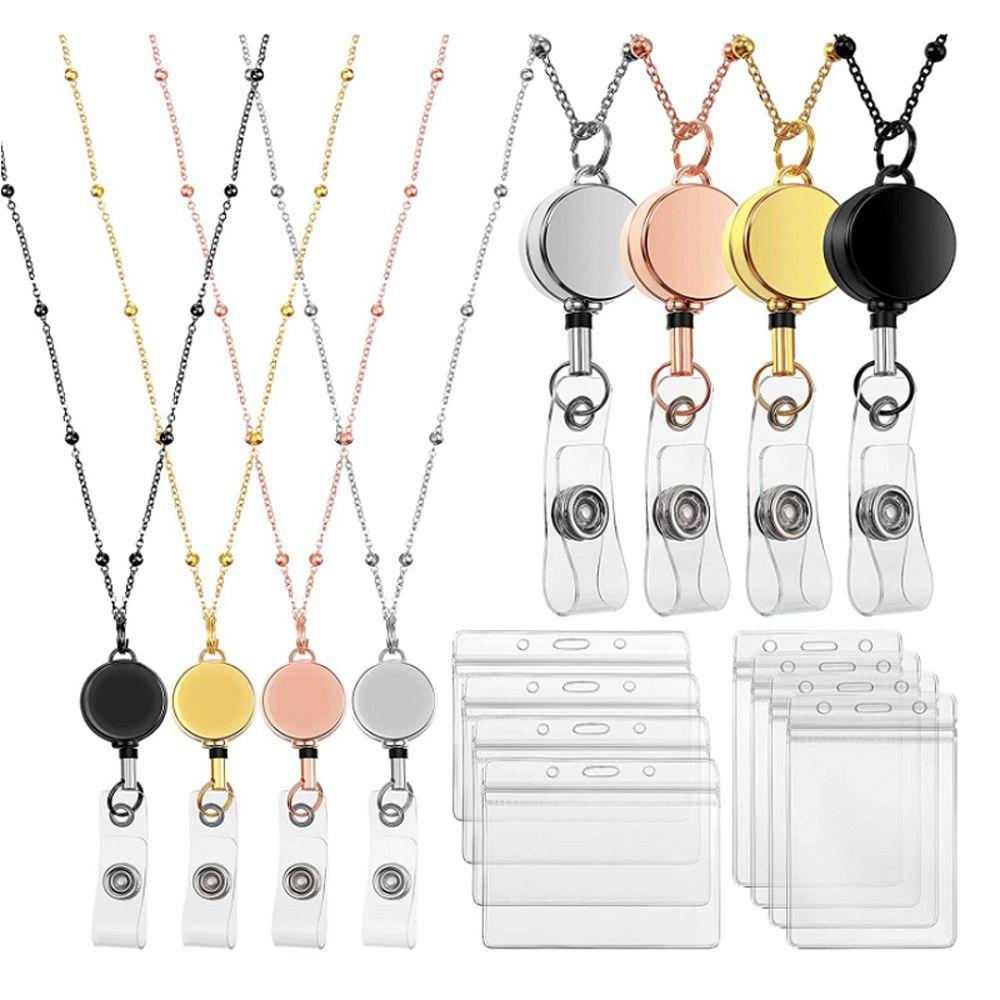 Clips Retractable Badge Reel Lanyard DIY Beaded Lanyard Badge Holder Necklace with ID Card Holders