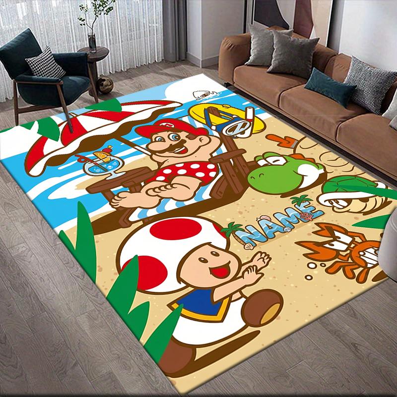 Custom Name,Mario Home Sofa Decoration for Living Room & Bedroom, Non‑Slip Play Flannel Floor Mat for Game Room