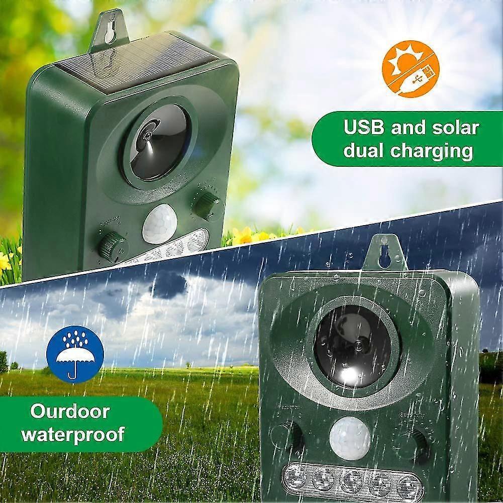 Ultrasonic Cat Repeller, Waterproof Repellent Solar Or Usb Charge, Adjustable Frequency Animal Repellent And Led Lamp Cats, Dogs And Foxes For Gardens