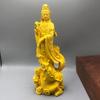 Natural Wood Dragon Guanyin Buddha Statue, Traditional Hand-carved Chinese Buddhist Figures Home Living Room Feng Shui Statue