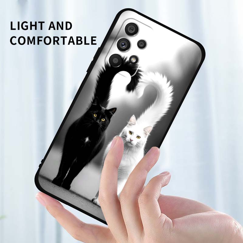 Аниме мультяшный кот иллюстрация Для Samsung A73 A72 A71 A55 A54 A53 A52 A51 A13 A22 A16 A15 A12 A14 A26 A07 5G Черный чехол для телефона