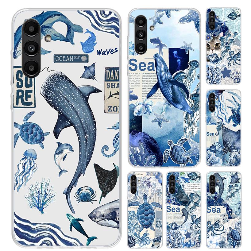 Чехол для телефона Samsung Galaxy A17 A16 A37 A26 A36 A57 A56 A15 A25 A35 A55 A14 A24 A34 A54 A13 A2 с рисунком Морская звезда Морская черепаха Акула