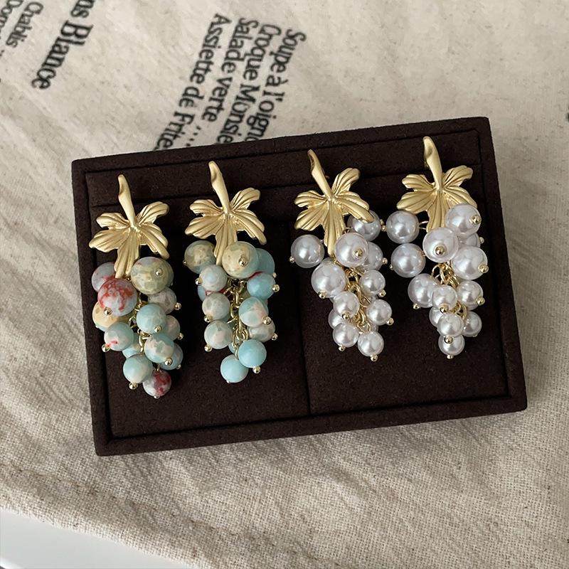 Французские ретро серьги-пусеты с виноградными бусинами: Роскошный, Модный и Универсальный для Женщин