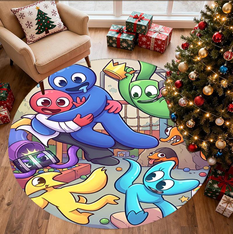 Game Rainbow Friends Pattern Round Rug, Indoor/Outdoor Mat, for Picnic, Gameroom, Bedroom, Office, Living Room, Home Decor Carpet, Birthday Gift