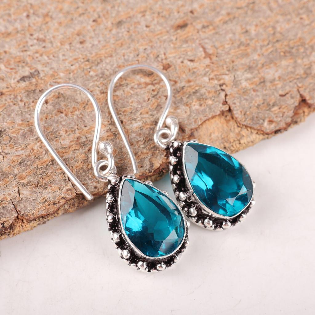 Natural Apatite Gemstone 925 Sterling Silver Handmade Earrings1.41" Gift For Her EE-97-9
