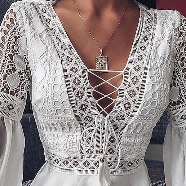 Women's A Line Dress Short Mini Dress White Black Red Long Sleeve Solid Color Ruffle Patchwork Spring Summer V Neck Sexy Dresses