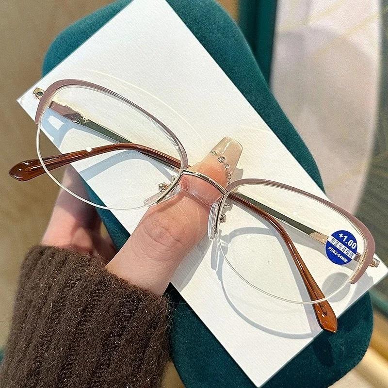 New Fashion Metal Frame Cat Eye Women'S Reading Glasses Ultra Light Neutral High Quality Luxury Anti Blue Light Glasses
