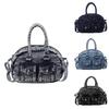 Retro Style Denim Shoulder Bag With Top Zipper And Cell Phone Pocket