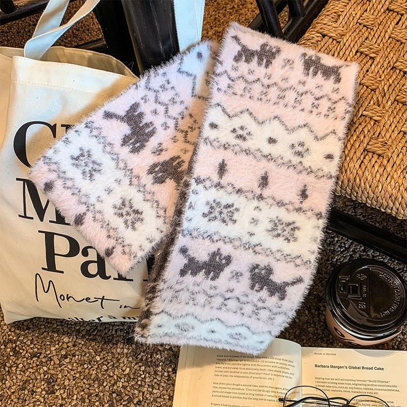 Двусторонняя вязаная шарф-шаль в стиле Fair Isle с кошачьим жаккардовым узором, женская, новая, осенне-зимняя, атмосферная, теплая, универсальная