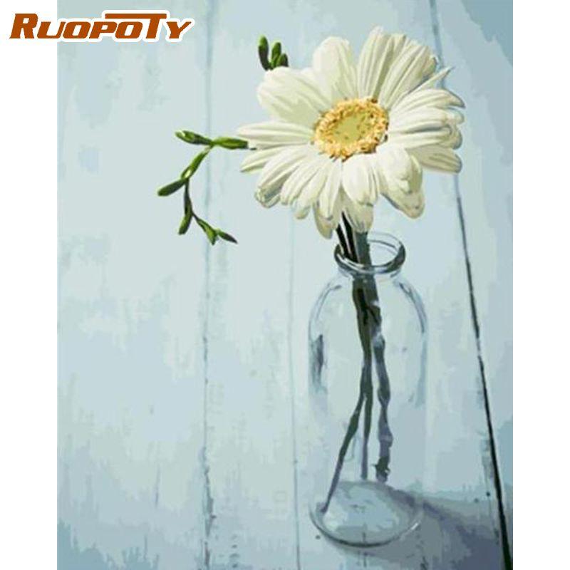 RUOPOTY Безрамные цветы для дома и сада, картина по номерам, ручная роспись, наборы, современное настенное искусство для домашнего декора