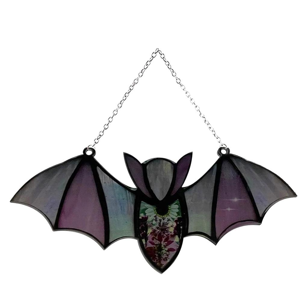 Halloween Bat Stained Glass Suncatcher - Indoor And Outdoor Bat Decor Hanging Practical Durable