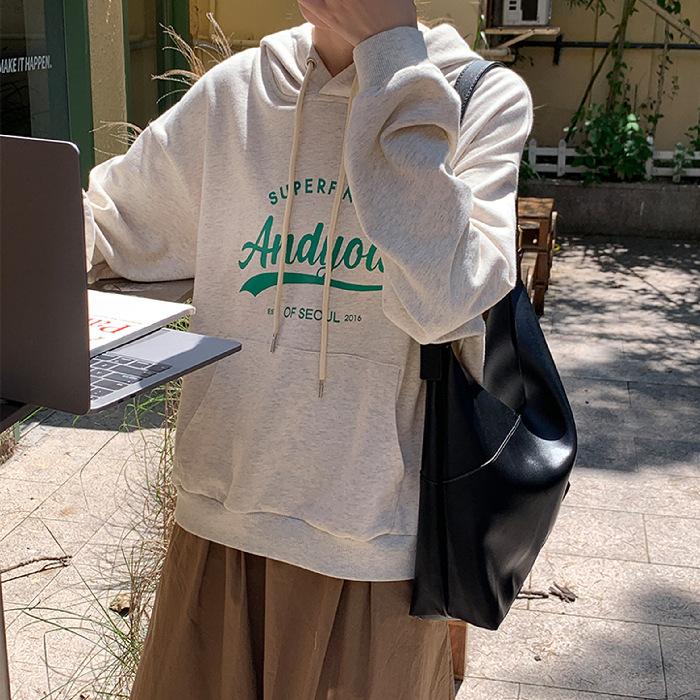 Утепленный Даже Кепка Свитер Толстовка с капюшоном Женская Осень и Зима Свободная с принтом букв Студенческая куртка Топ с длинным рукавом Ретро Универсальная толстовка