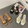 Модные металлические цепочки шлепанцы на плоской подошве женские шлепки с открытым носком летние шлепанцы женские пляжные сандалии женские лето 2025