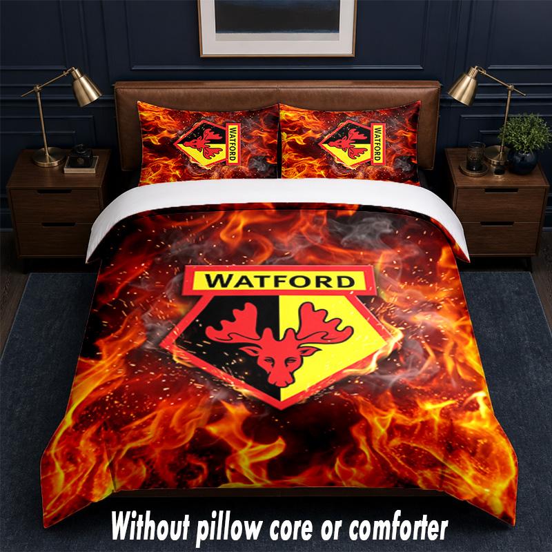 Watford Football Design Bed Bedding Set 1 Duvet Cover + 2 Pillowcases Soft Breathable Household Bed Linens