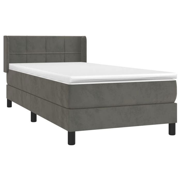 Lit avec sommier et matelas - Maison Exclusive - 90x190 cm - Velours gris foncé - Tête de lit réglable