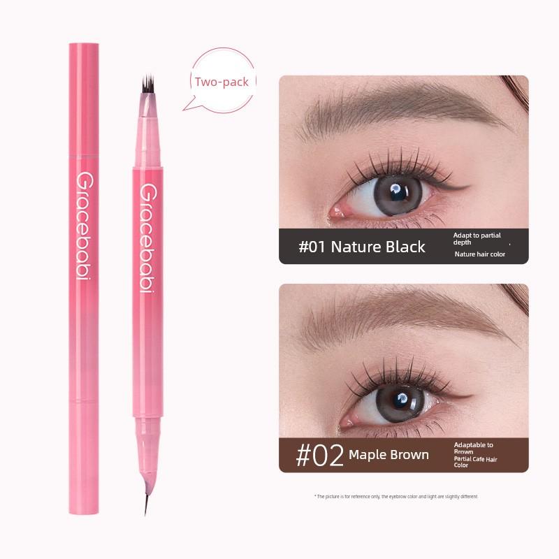 Gracebabi Double-headed Multi-fork Water Eyebrow Pen Waterproof Long-lasting No Decolorization Root, Very Thin Wild Eyebrow Female