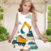Girls Round Neck Sleeveless Red Cross Printed A Line Flared Hem Dress