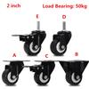 4pcs 50mm Heavy-Duty Black Swivel Castor Wheels 180kg Capacity 2-Inch Rubber for Furniture Trolley Home Office Caster