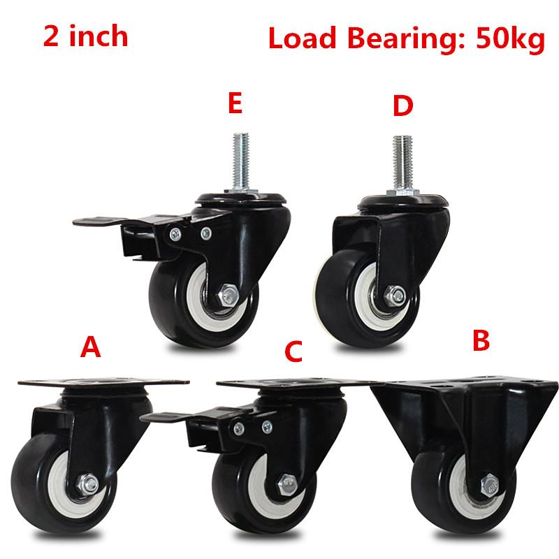 4pcs 50mm Heavy-Duty Black Swivel Castor Wheels 180kg Capacity 2-Inch Rubber for Furniture Trolley Home Office Caster