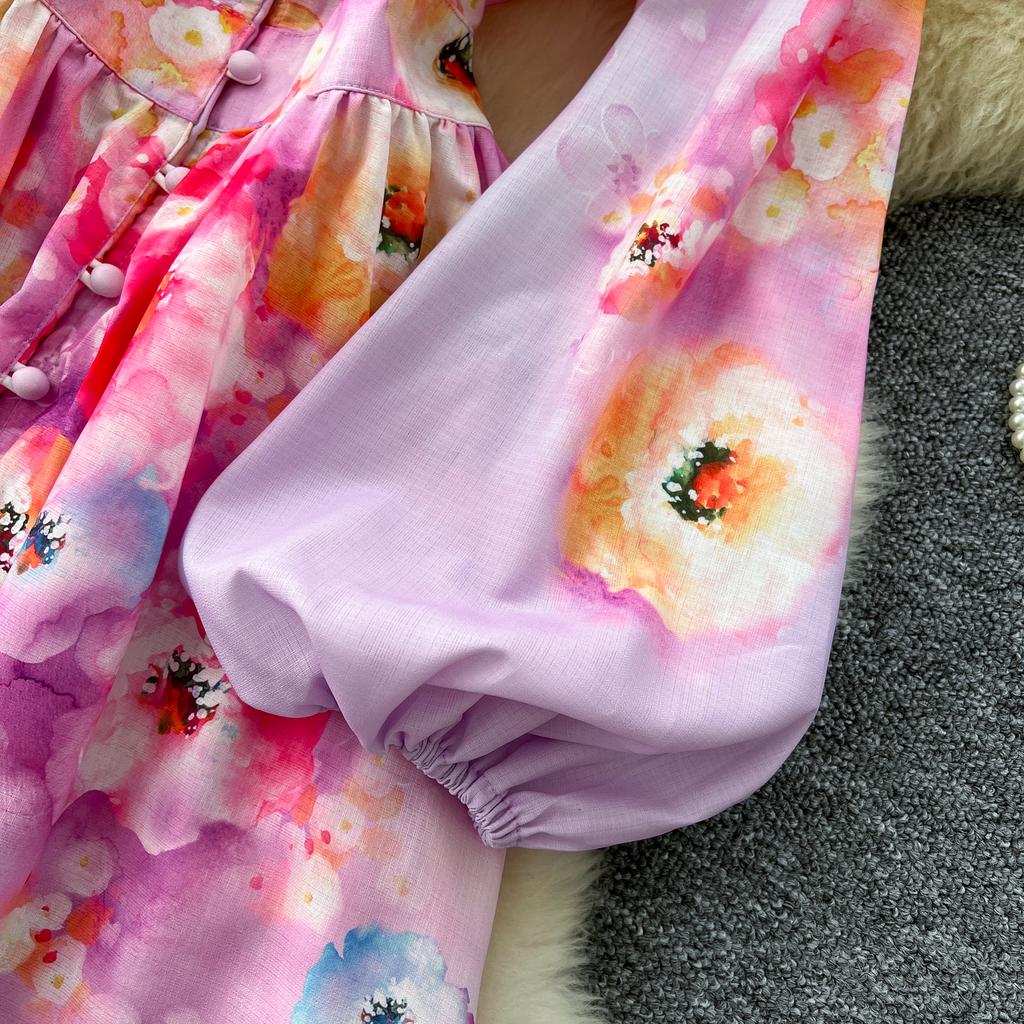 Весна-лето Женские однобортные платья с V-образным вырезом и кружевным воротником Длинные макси-платья для пляжа на берегу моря