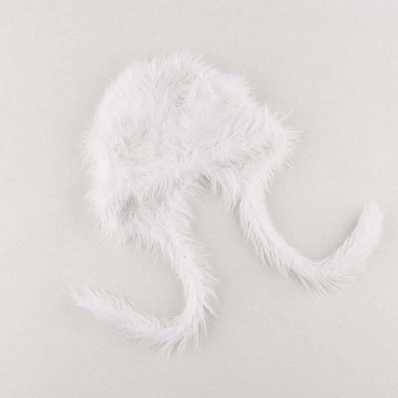 Плюшевая милая шапка-ушанка из шерсти, женская осенне-зимняя теплая вязаная шапка с кошачьими ушками из искусственной норки, шапка с завязками