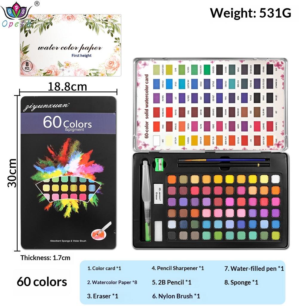 48/60/72 Color Solid Watercolor Paint Set Iron Box Portable Water Color Pigment Kit for Beginners DIY Hand Painting Art Supplies
