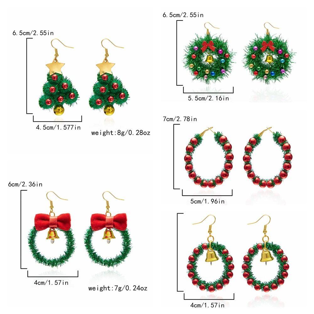 1 пара рождественских сережек в виде елки, рождественские серьги-банты, серьги-венки для девочек