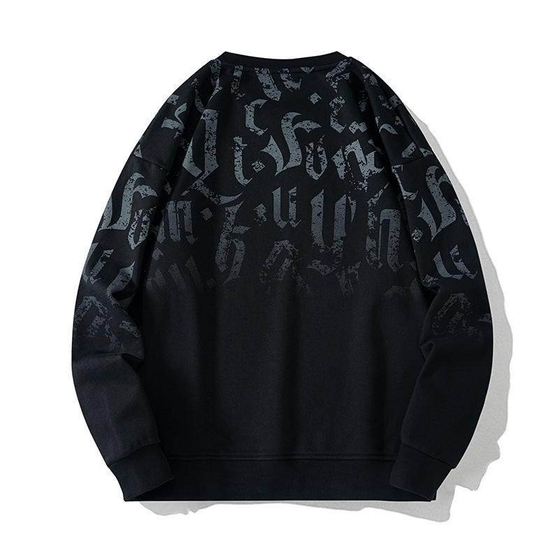 Men's Spring and Autumn Long Sleeve Round Neck Pullover Letter Printed Long Sleeve Breathable Standing Collar Long Sleeve