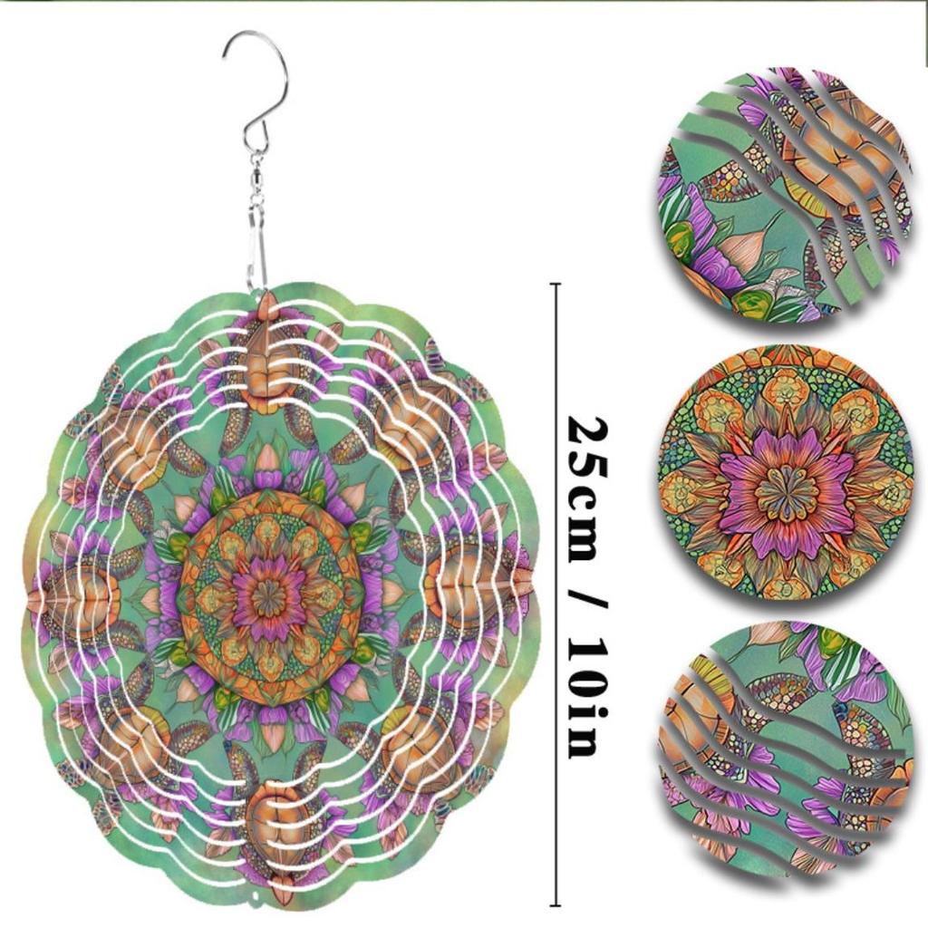 10 Inch Colorful Mandala Wind Chime with Rotating Hook Vibrant Outdoor Garden Decor for Spring Summer Fall No Batteries Needed