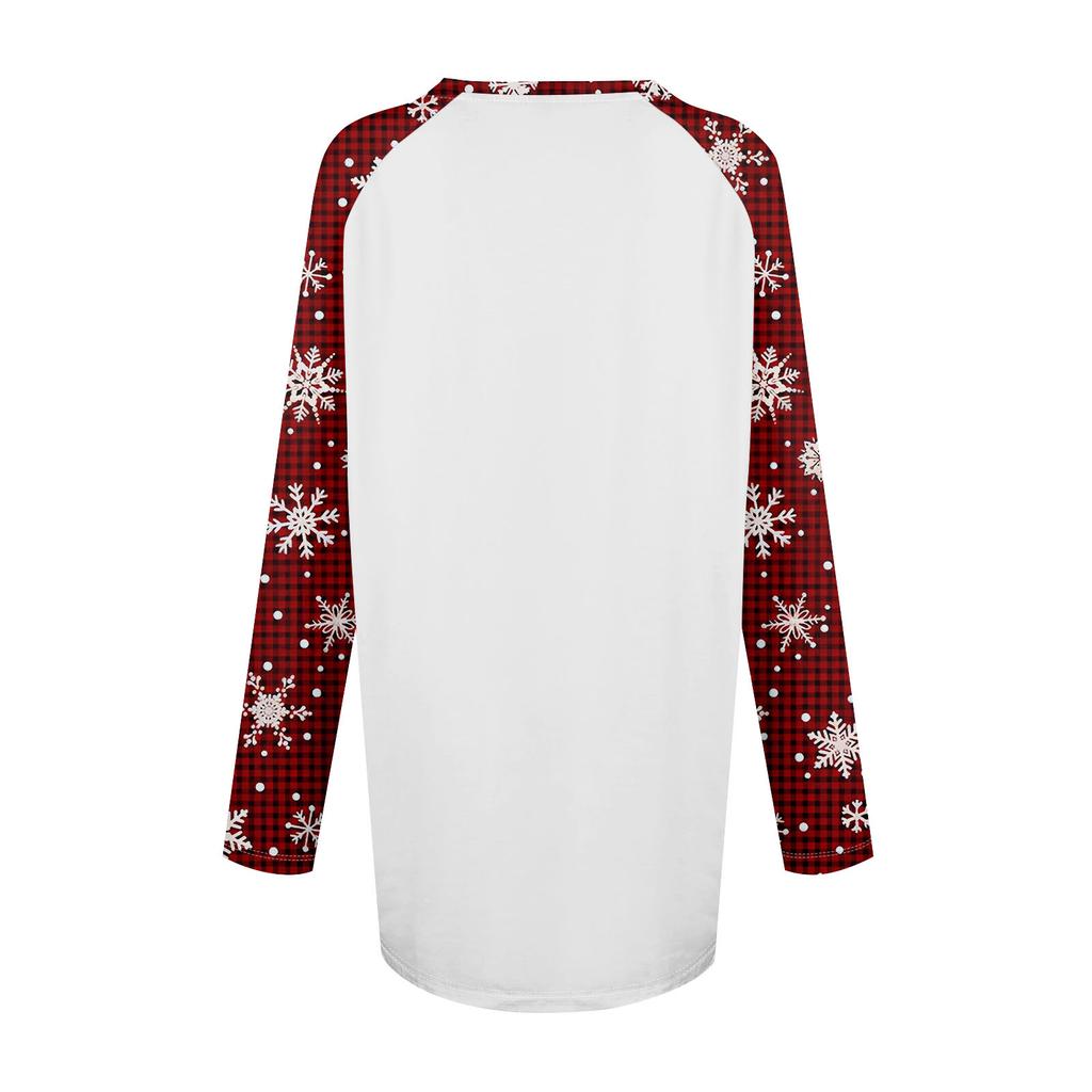 Women's Autumn And Winter Long Sleeved V-neck Christmas Printing Casual Long Loose T-shirt Top
