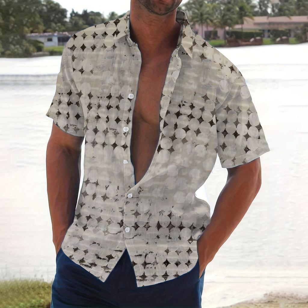 Men's Summer New Loose Print Short Sleeve Shirt Cardigan Beach Shirt