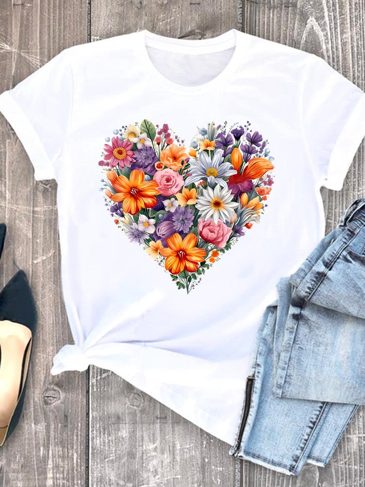 (Азиатский размер) Женская милая цветочная симпатичная футболка 90-х годов с коротким рукавом, модный принт, женские графические футболки, футболка, верхняя одежда
