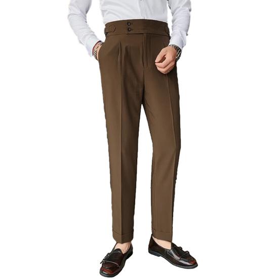 Мужской костюм Брюки Формальный деловой стиль Прямые брюки Slim Fit Сплошной цвет Мягкая высокая талия Винтажные карманы Мягкие дышащие мужские офисные брюки