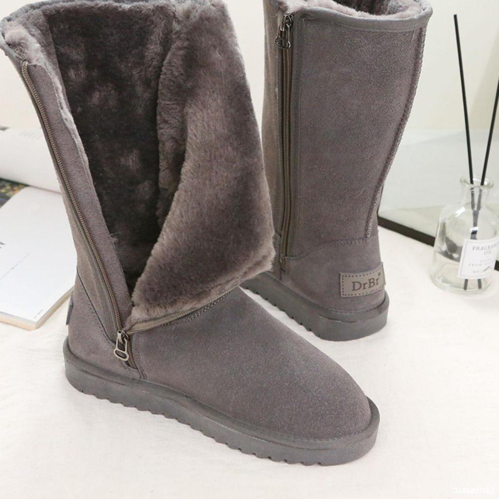 High Snow Boots Women's Plush Thickened Side Zipper Large Long Snow Shoes