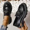 Fashion 2024 High Quality Shoes for Women One Kick Women Pumps Autumn Round Toe Metal Decoration Casual Chunky Heels Large Size Loafers