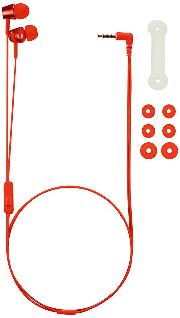 Sony Earphones Canal Type with Remote Control and Red R MDR-EX155AP Microphone, MDR-EX155AP