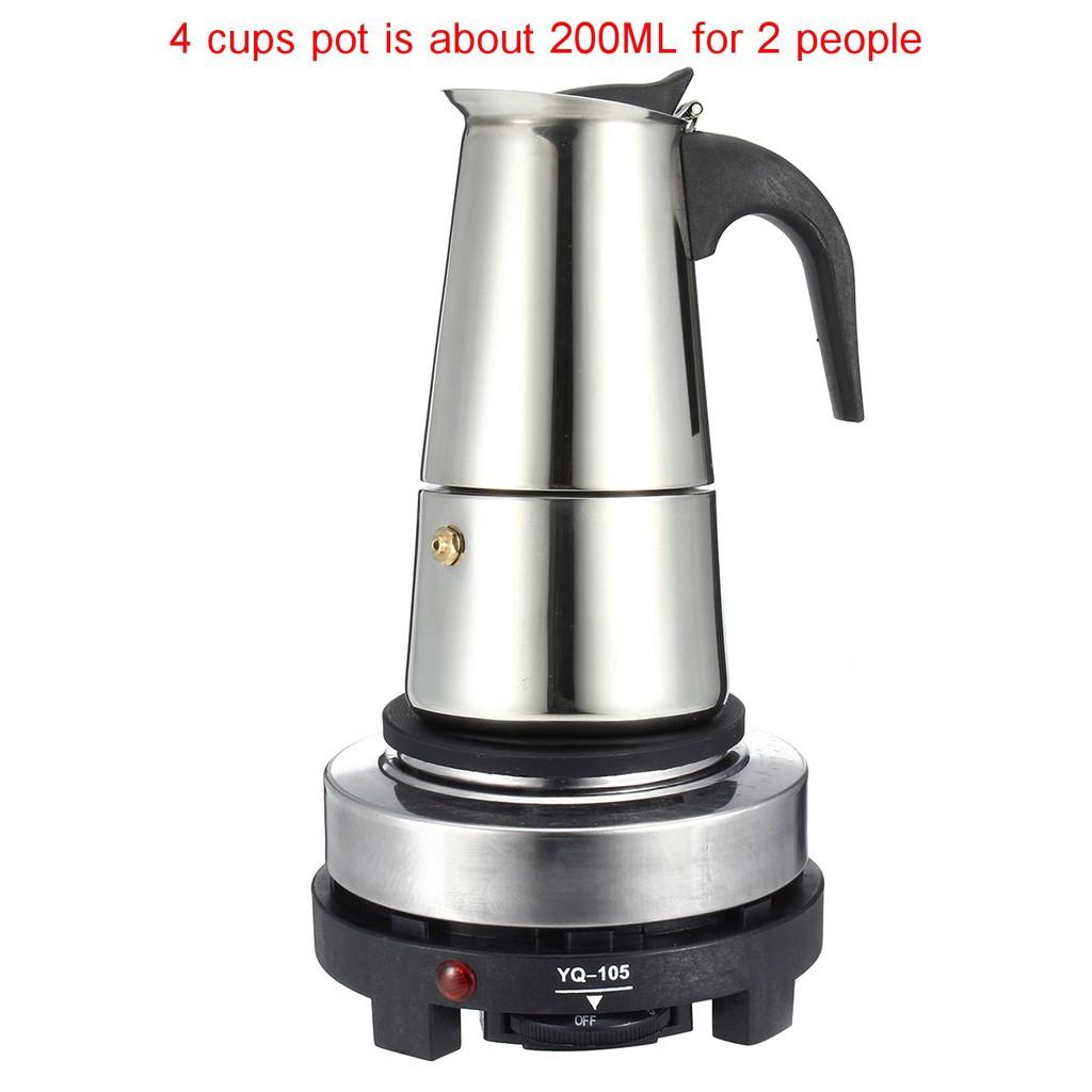 New Portable Espresso Coffee Maker Moka Pot Silver Stainless Steel Electric Stove Filter Coffee Brewer Kettle Pot