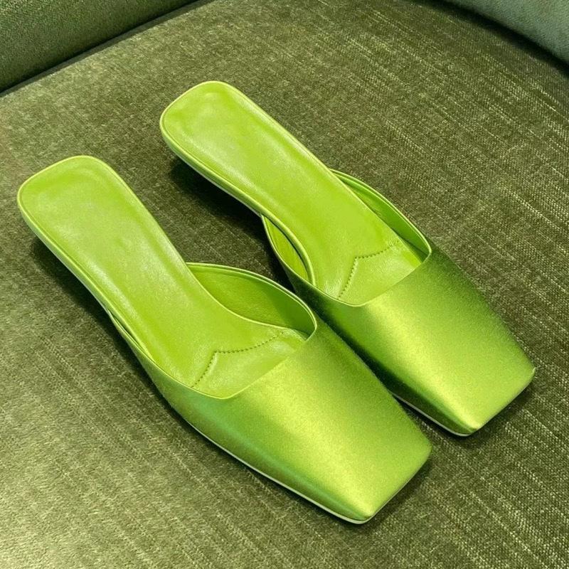 Высококачественные зеленые шелковые атласные женские тапочки простые элегантные темпераментные сандалии удобные домашние туфли на высоком каблуке для знаменитостей