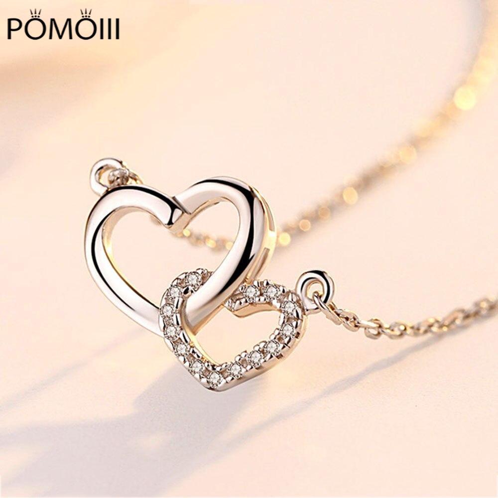 Новое женское ожерелье из стерлингового серебра 925 пробы с подвеской в форме сердца, модное красивое микрокольцо с цирконием, цепочка для ключицы, ювелирное изделие в подарок